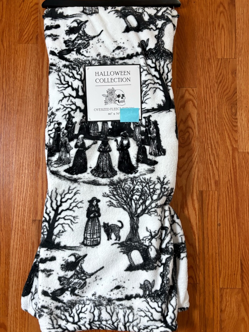 Halloween Themed Graphic Oversized Fleece Throw 60”x70” Black White